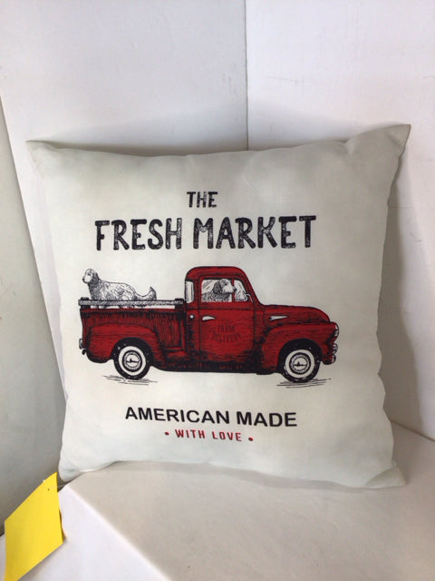 Outdoor/Outside White/Red Truck Pillow