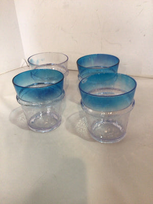 Clear/Blue Plastic Set of 4 Glasses