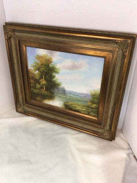 Green Oil painting Lake Scene Landscape Framed Art