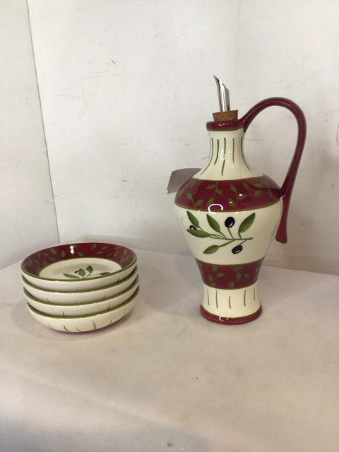 Cider House Oil Red/White Stoneware W/Plate Serving Dish