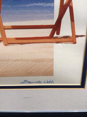 Signed Multi-Color Beach Scene Chairs Framed Art