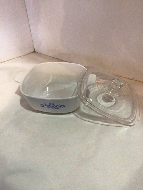 Corningware White/Blue Ceramic Floral W/Lid Baking Dish