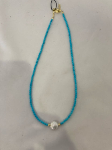 Turquoise Beaded Mother of Pearl Necklace