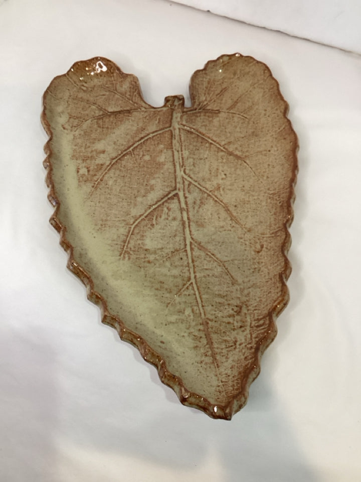 Fall Tan/Brown Ceramic Platter Leaf Holiday Item