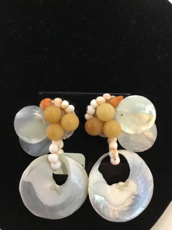 White Clip on Shell Earrings