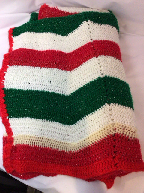 Handmade Red/Green Crochet Zig Zag Blanket