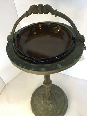 Vintage Gray Metal On Stand Ash Tray