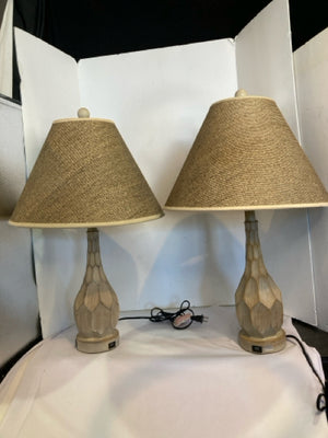 Pair Brown/Green Resin Rattan Tiki Lamp