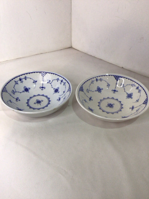 Pair Blue/White Ceramic Floral Bowl Set