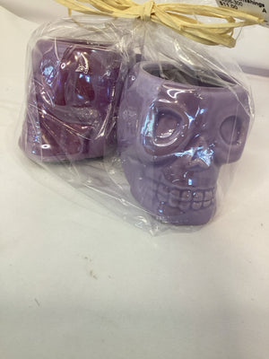 Candle Holder Purple Ceramic Skull Pair Holiday Item