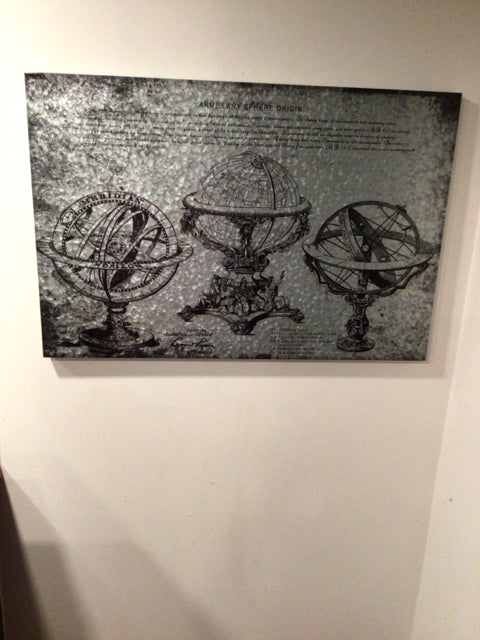 Sphere Galvanized Steel Globe Silver/Black Wall Decoration Art