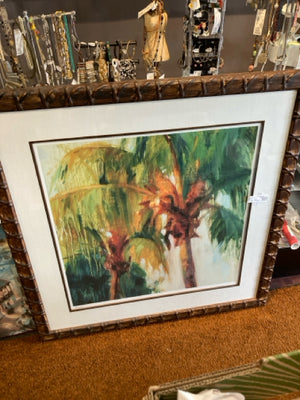 Signed Green/Orange Palm Tree Numbered Framed Art