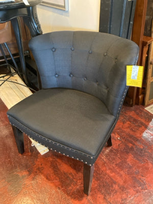 At home Wing Back Polyester NailHead Black Chair