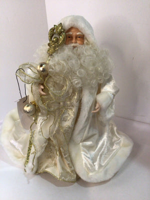 Tree Topper White/Gold Velvet Santa Holiday Item