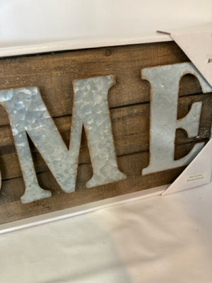 Silver/Brown Wood Galvanized Steel Home Sign