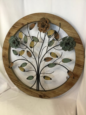 Round Wood/Metal Tree Multi-Color Wall Decoration