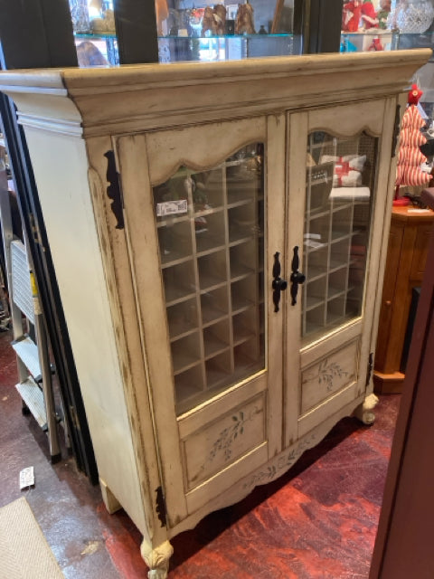Ethan Allen Wine Cream Wood Painted 2 Door Cabinet