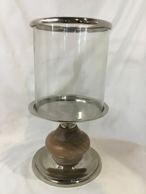 Silver Glass/Metal Cylinder Candle Holder