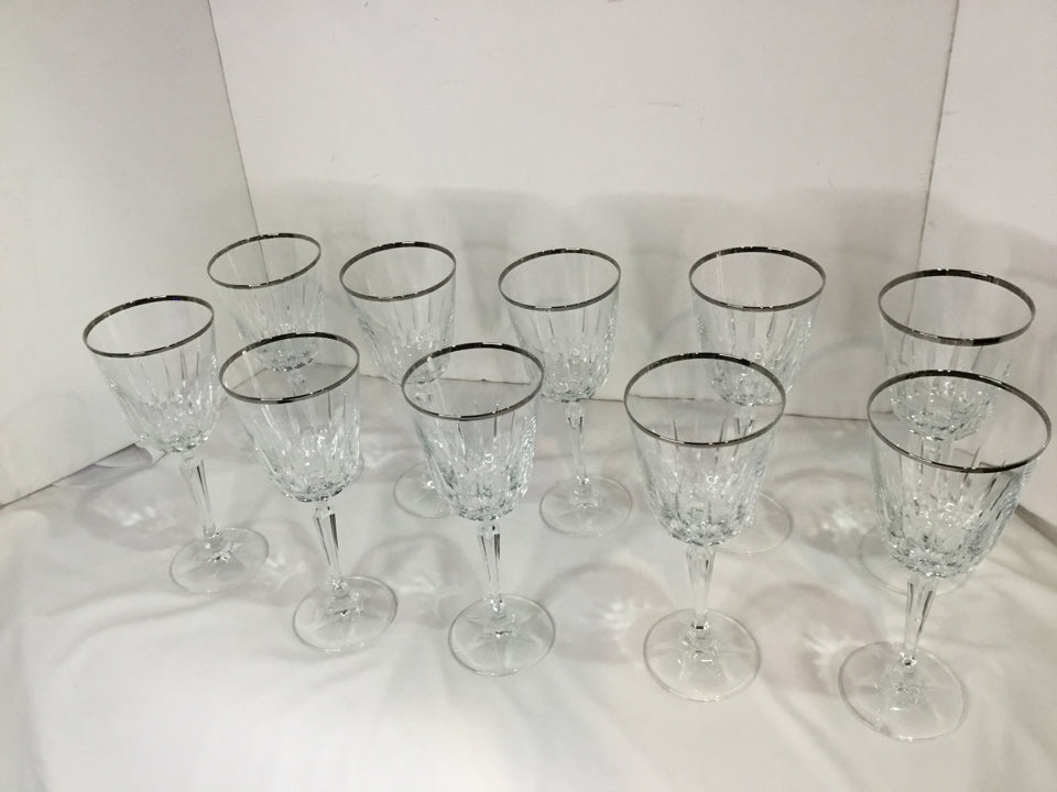 Traditional Platinum Trim Cut Crystal Set of 10 Glasses