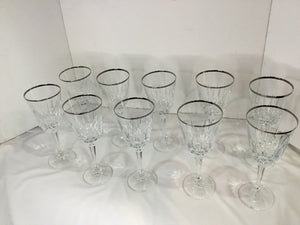 Traditional Platinum Trim Cut Crystal Set of 10 Glasses