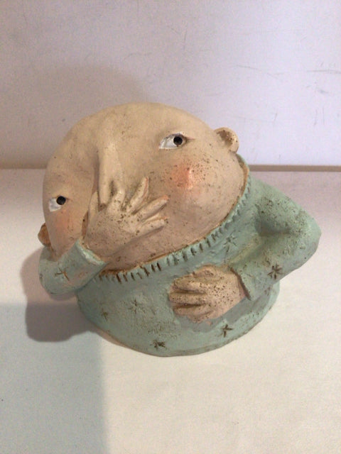 Whimsical Green/Tan Resin Boy Figurine