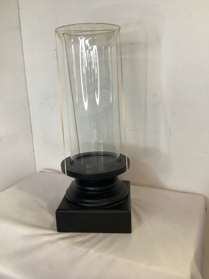 Clear/Black Glass/Metal Cylinder 2 piece Candle Holder