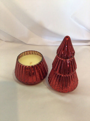 Candle Red Glass Christmas Tree 2 piece Holiday Item