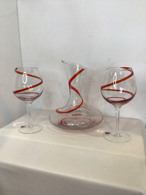 PIER 1 Clear/Red Glass Decanter