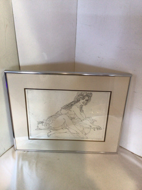 Signed Print Black/White Woman Framed Art