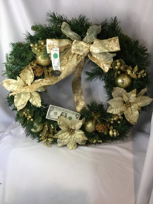 Wreath Green/Gold w/case Light up Holiday Item