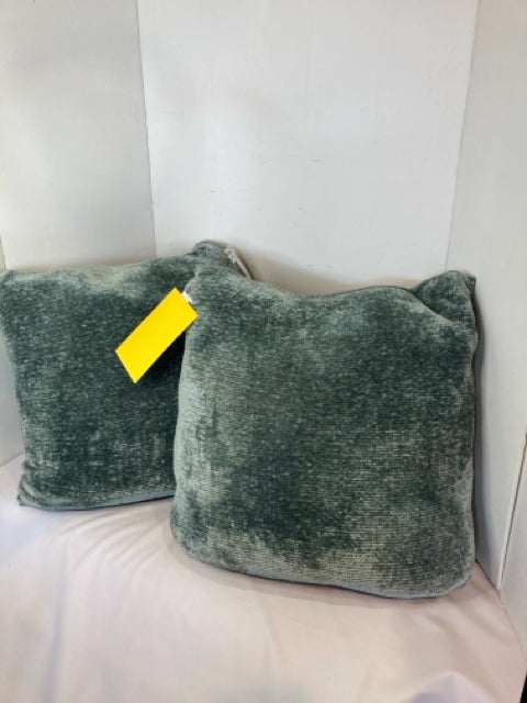 Pair Blue/Aqua Velour Down Filled Pillow Set