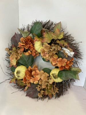 Fall Brown/Orange Flowers Pumpkins Wreath