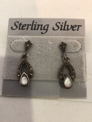 Vintage Sterling Silver Silver/White Mother of Pearl Earrings