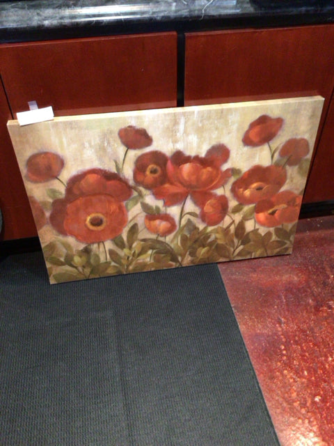 Tan/Red Poppies Flowers Stretch Canvas Art