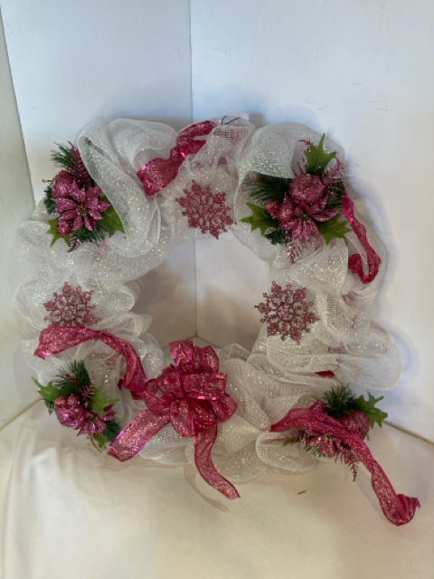 Christmas White/Pink Ribbon Wreath Holiday Item