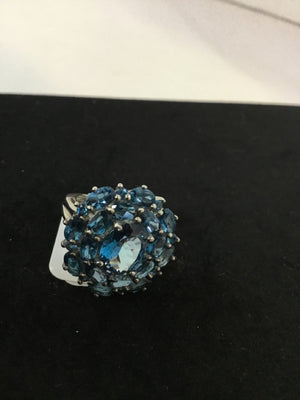 Sterling Silver Blue Rhinestone Ring