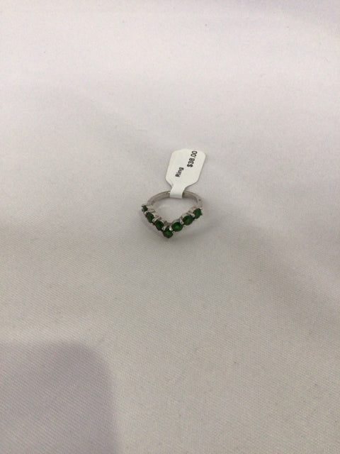 Sterling Silver Green Chevron Ring