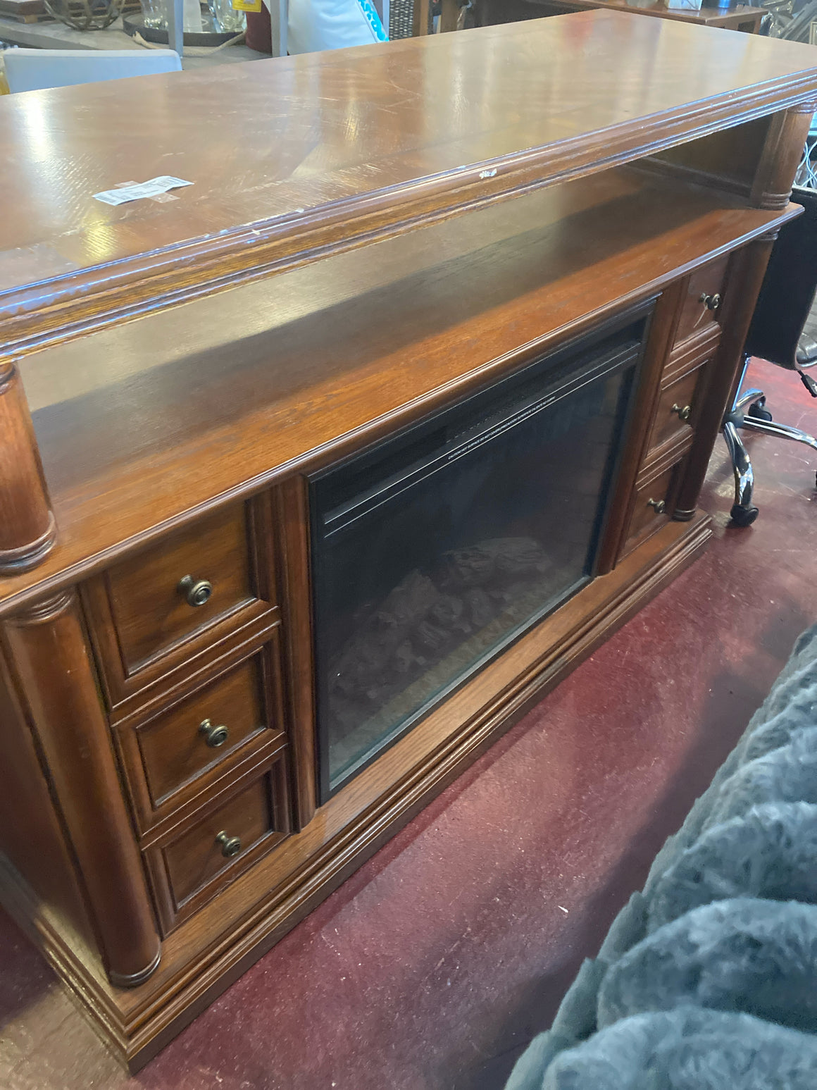 Brown Wood Electric As Is Fireplace