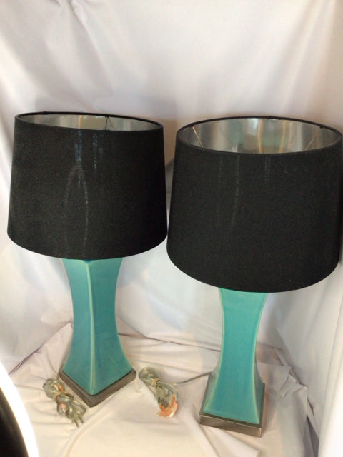 Pair Turquoise Ceramic Lamp Set