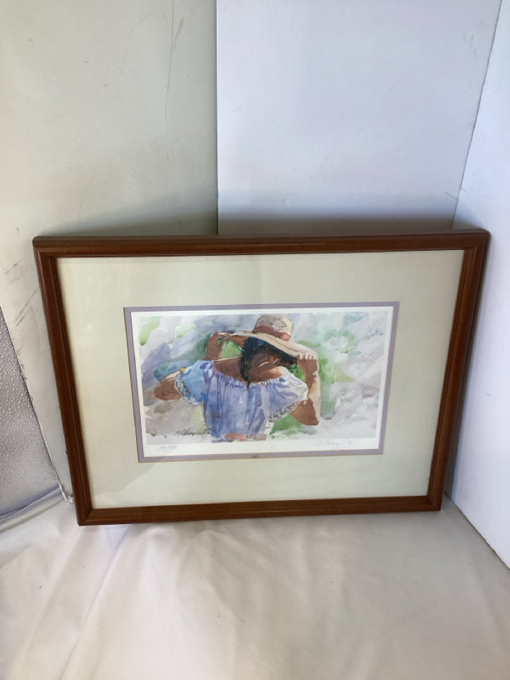 Signed Print Multi-Color Woman Framed Art
