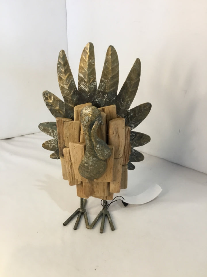 Thanksgiving Natural/Gray Wood/Metal Turkey Statue