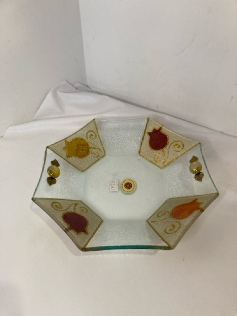 Handmade Gold/Clear Glass Octagon Tulip Dish