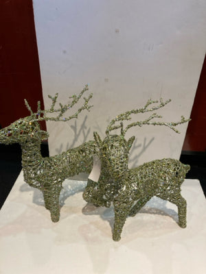 Glitter Green/multi Metal Reindeer Set of 2 Holiday Item