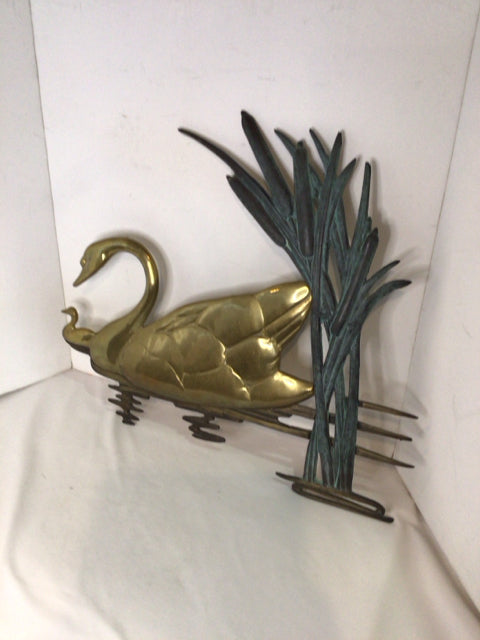 Brass Swan Gold/Green Wall Decoration Art