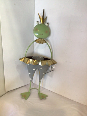 Green Metal Frog Planter