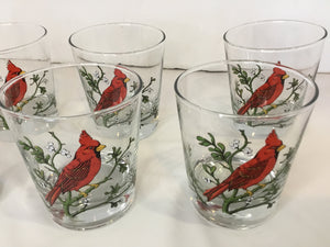 Christmas Set of 6 Clear/Red Glass Cardinal Glasses