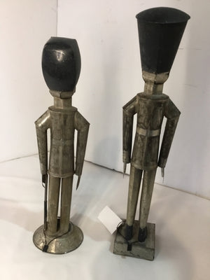 Vintage Pair Gray/Black Tin Soldiers Sculpture