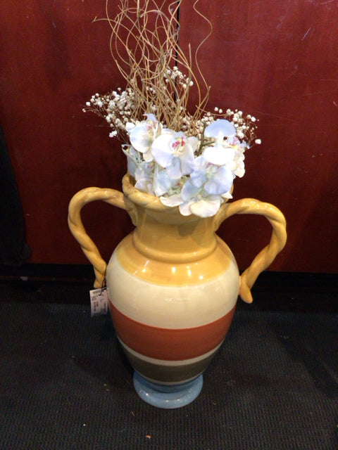 Striped Multi Ceramic w/flowers Vase
