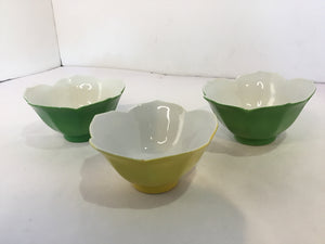 Set of 3 Green/Yellow Porcelain Flowers Bowl Set