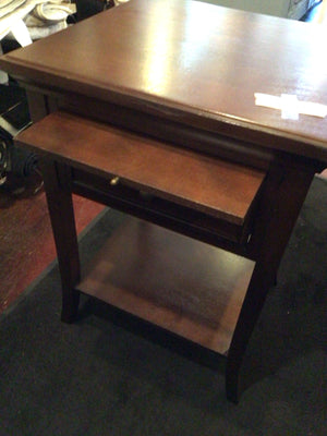 w/Drawer Wood End/Side Brown Table